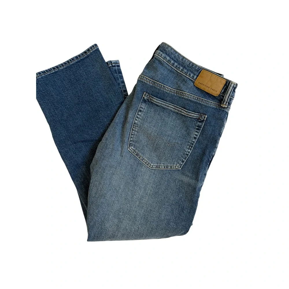 Mens American Eagle AirFlex+ Straight Leg Jeans Medium Wash Blue 36x30‎